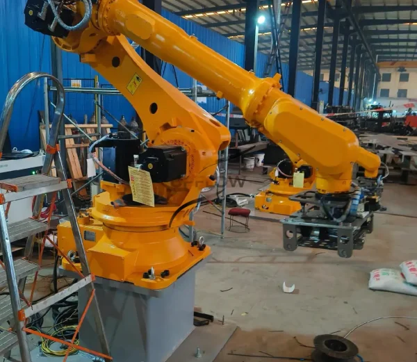 Robotic arm used for automatic bag opening and dumping