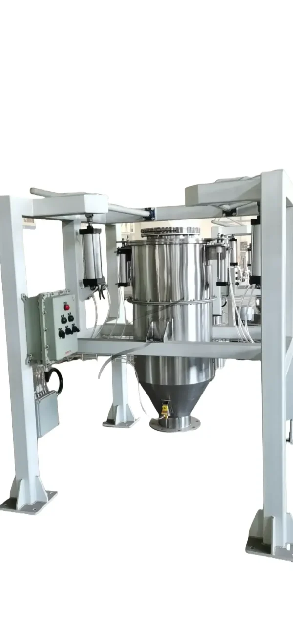 Ton bag unloader with hoist and bag breaking tools