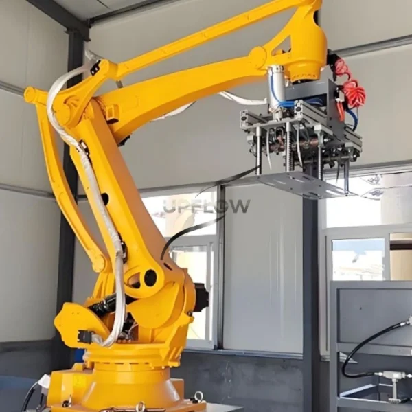 Automation robot arm cutting and dumping bags automatically