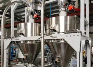 Lactose pneumatic conveying system transferring lactose powder through a hygienic stainless steel vacuum conveying pipeline